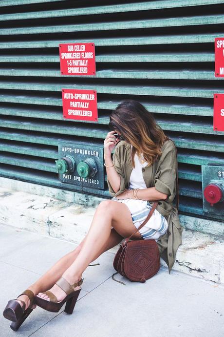 REBECCA MINKOFF SS’15 Rebecca_Minkoff_Spring_Summer_15-NYFW-Green_Parka-Striped_Dress-Revolve_Clothing-Green_Sandals-Street_style-Outfit-2