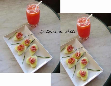 COCTEL DE FRUTAS NATURALES, CON TAPA DE MELON CON JAMON COCTEL DE FRUTAS NATURALES, CON TAPA DE MELON CON JAMON