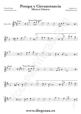 Tubepartitura Pompa y Circunstancia de Edward Elgar partitura de Saxofón Alto canción de Música Clásica