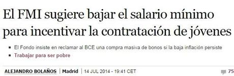 Contradicciones de Instituciones Económicas Internacionales Fmi bajar salario minimo España