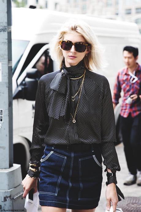 New_York_Fashion_Week_Spring_Summer_15-NYFW-Street_Style-Denim_Skirt-Dots_Shirt-