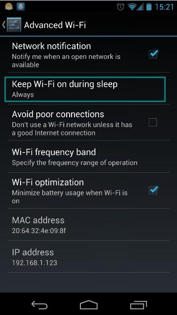 mantener el Wi-Fi durante el sueño