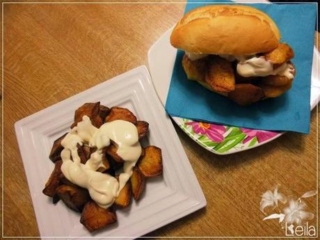 Bocadillo de patatas bravas y calamares