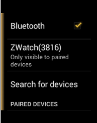 Zwatch bluetooth settings