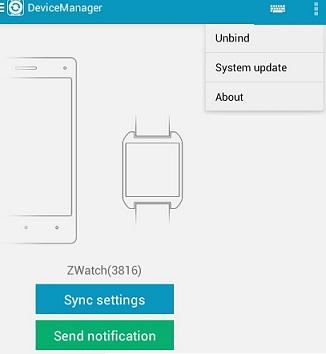 Screen shot showing Zwatch Sync has paired the devices