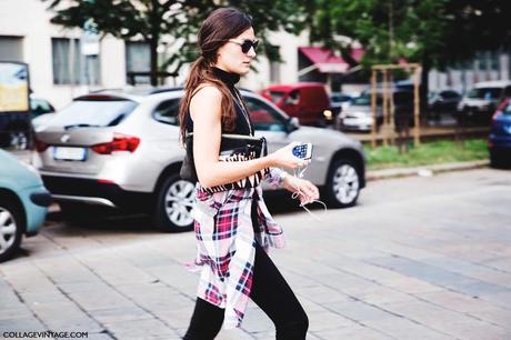 New_York_Fashion_Week_Spring_Summer_15-NYFW-Street_Style-Alexander_Wang_boots-Cropped_Top-Tartan_Shirt-1