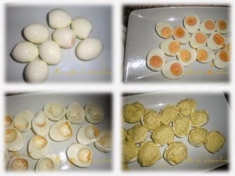 Huevos rellenos de brandada de bacalao con salsa de pimientos