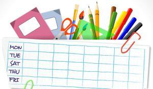 school timetable with stationery