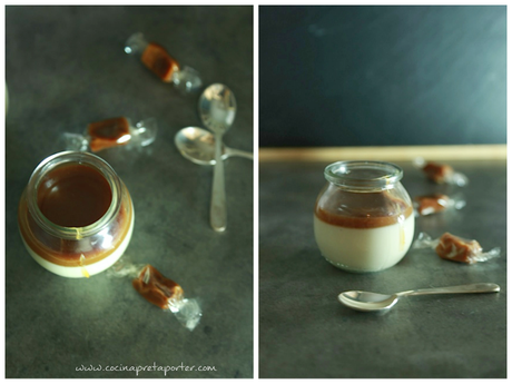 Panna Cotta a la vainilla con coulis de caramelo de beurre salé-collage