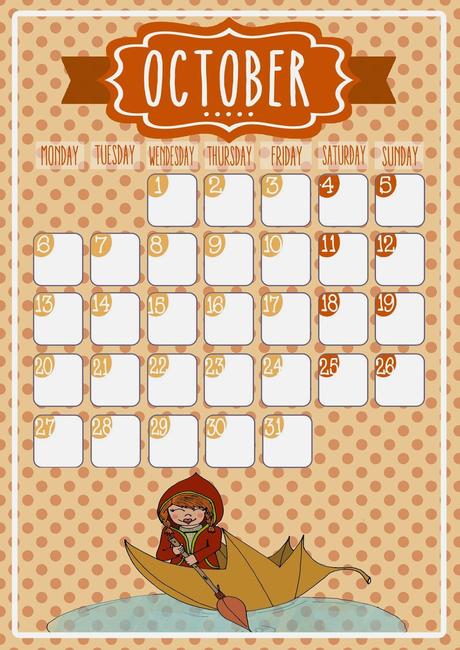 Descargables: Calendario ilustrado para el aula de octubre