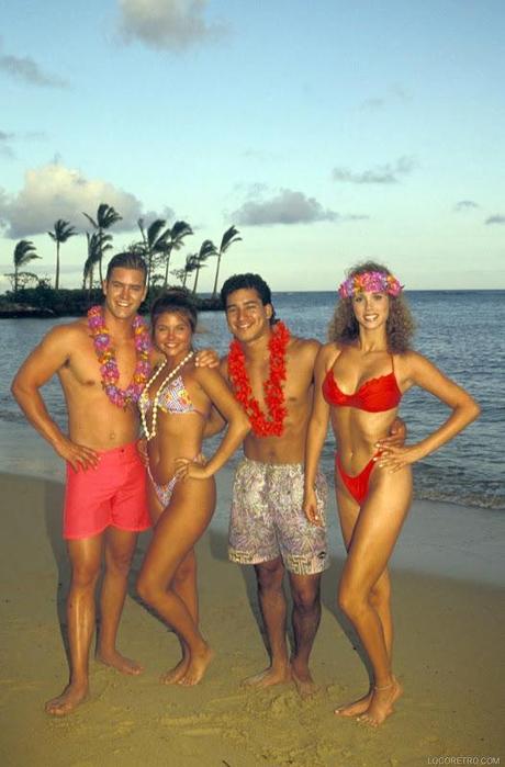 Saved by the Bell promo -  Hawaiian Style - 1992 - Mark-Paul Gosselaar as Zachary 'Zack' Morris , Tiffani Amber Thiessen as Kelly Kapowski , Mario Lopez as Albert Clifford 'A.C.' Slater , Elizabeth Berkley as Jessica 'Jessie' Myrtle Spano