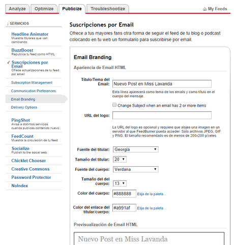 Tutorial Blogger: Personalizar la suscripción por mail (feedburner) Tutorial Blogger: Personalizar la suscripción por mail (feedburner)