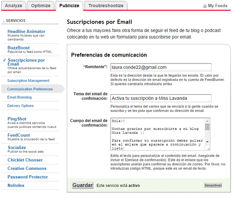 Tutorial Blogger: Personalizar la suscripción por mail (feedburner) poner-en-espanol-correos-feedburner