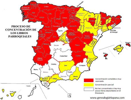España en mapas (II): La concentración de los archivos parroquiales mapa concentración diócesis