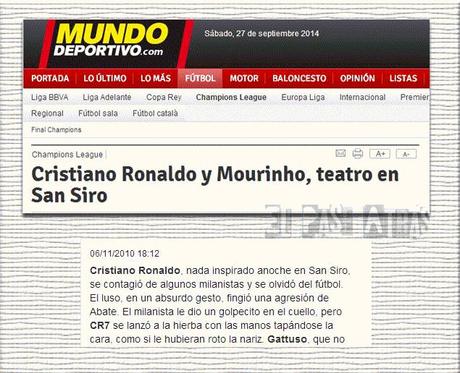 Tratamiento de Mundo Deportivo a las acciones Weligton/Messi y Abate/Cristiano