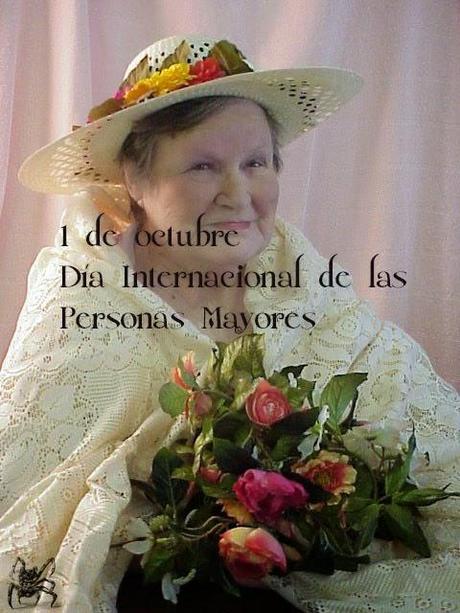 El 1 de octubre es el día internacional de las Personas Mayores, (anciana con ramo de rosas)