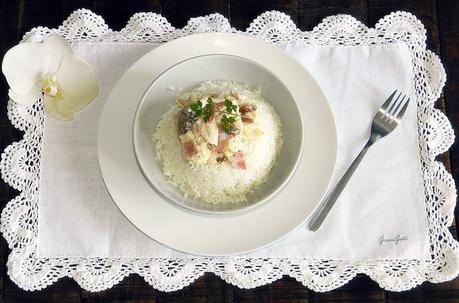 Pollo a la carbonara con arroz