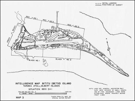 Mapa de inteligencia estadounidense sobre los sectores de la isla de Tarawa