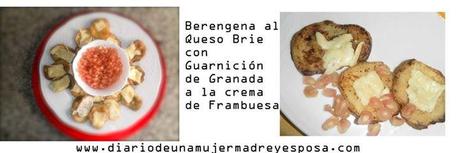 Berengena al queso brie con guarnición de granada a la crema de frambuesa, cocina, gastronomia, alimentación, verduras, receta, sibari, bronze y Mora, aceite, sal, vinagre, crema balsámica, queso, granada