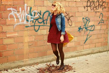 Lace burgundy dress & moccasins