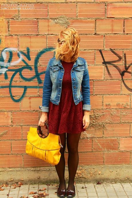 Lace burgundy dress & moccasins