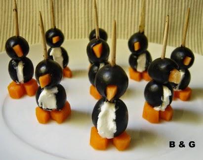 Pingüinos de aceitunas y queso
