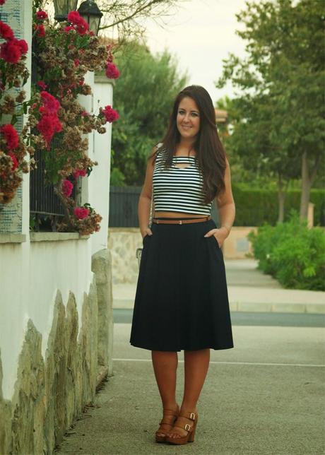 Midi skirt with striped top Midi skirt with striped top