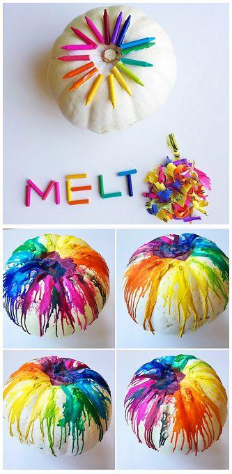 No Carve Melted Crayon Pumpkin Craft for Kids to make! #Halloween #Fall art project | CraftyMorning.com