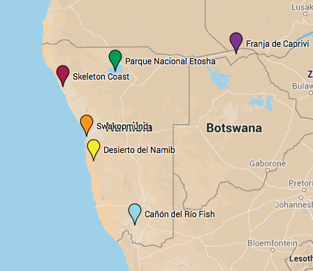 NAMIBIA POR LIBRE (10 DÍAS) MAPA NAMIBIA