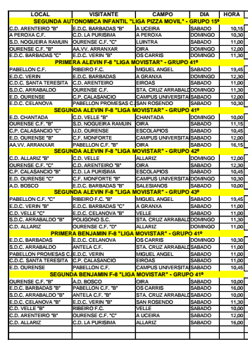 Horarios del fútbol ourensano (25 y 26 de Octubre)