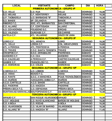 Horarios del fútbol ourensano (25 y 26 de Octubre)