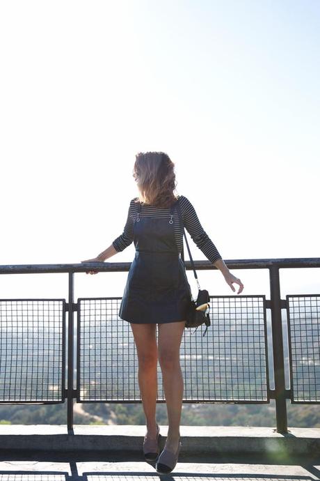 Hello Los Angeles! Los_Angeles-Travel-California-Leather_Jumpsuit-Striped_Top-Outfit-Street_style-