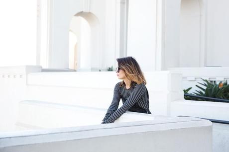 Hello Los Angeles! Los_Angeles-Travel-California-Leather_Jumpsuit-Striped_Top-Outfit-Street_style-56