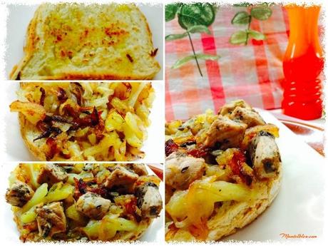 Tosta de patatas con cebolla y taquitos de lomo Tosta de patatas con cebolas y taquitos de lomo Elaboración_Fotor