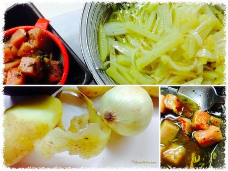 Tosta de patatas con cebolla y taquitos de lomo Tosta de patatas con cebolla y taquitos de lomo ingredientes_Fotor