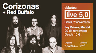 Ticketea Live 5.0 con Corizonas y Red Buffalo el 20 de noviembre en Madrid