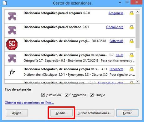 Gestor de extensiones de LibreOffice