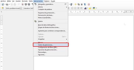 LibreOffice menú de herramientas