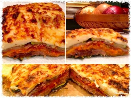 Lasaña de calabacín con verduras y morro. Lasaña de calabacín con morro y verduras collage_Fotor