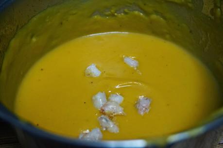 Crema de calabaza con gambas