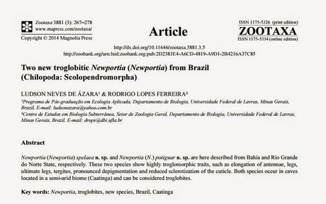 Dos nuevas especies de quilópodos troglobios de Brasil Dos nuevas especies de quilópodos troglobios de Brasil