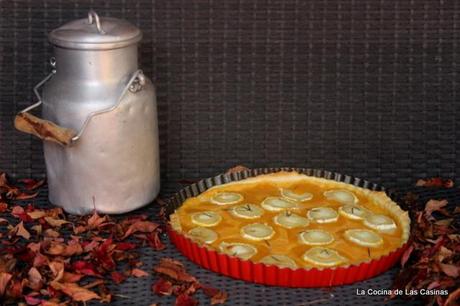 Quiche de Crema de Calabaza, Bechamel con Picadillo de Chorizo :y Queso de Cabra al Romero