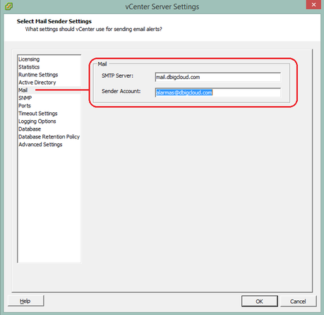 Personalizando alarmas en vmware Configuracion SMTP en Vmware por DBigCloud
