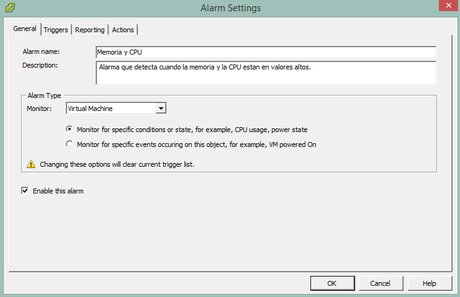 Personalizando alarmas en vmware Configurando alarma vmware por DBigCloud
