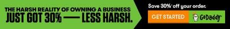 30% en productos nuevos de Godaddy The harsh reality of owning a business just got 30% less harsh. Save 30% with GoDaddy!