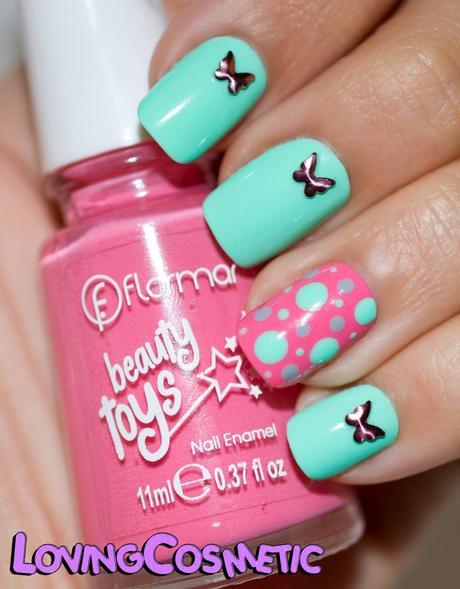Nail Art con Mariposas y Puntos Nail Art con Mariposas y Puntos