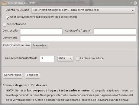 Como cifrar tus correos enviados con Thunderbird Generar clave OpenPGP Enigmail