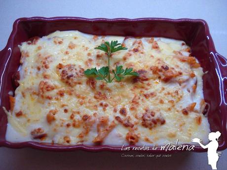 Macarrones con chorizo y gratinado de bechamel Macarrones con chorizo y gratinado de bechamel