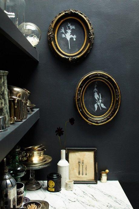 desire to inspire - this little black painted nook is adorable, love the gold accents, and the marble.