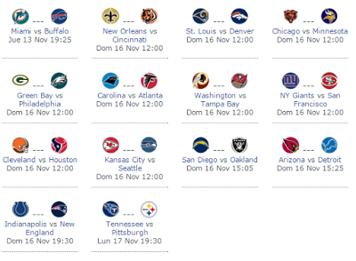 Calendario semana 11 NFL 2014